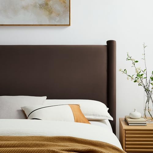 Modway Rael Queen Upholstered Headboard with Pillars in Chocolate Brown – Velvet Headboard – Stain-Resistant Performance Velvet Headboard for Queen Size Beds