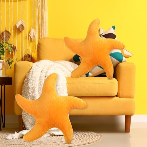Fumete Starfish Pillow Beach Starfish Shaped Throw Pillows 20'' Stuffed Animal Cute Plush Coastal Decor Ocean Star Pillow Plush Cushion for Kid Bedroom Living Room Sofa Couch(Orange,2 Pcs)