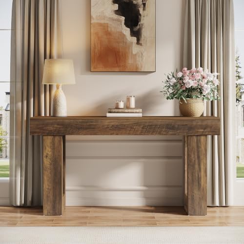Tribesigns 63-Inch Long Console Table, Wooden Rectangular Sofa Table Behind The Couch, Farmhouse Entryway Table for Entrance, Hallway, Living Room (Dark Walnut (63"))