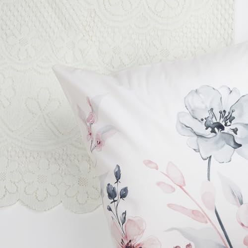 Bonhause Watercolor Floral Throw Pillow Covers 18 x 18 Inch Grey Pink
