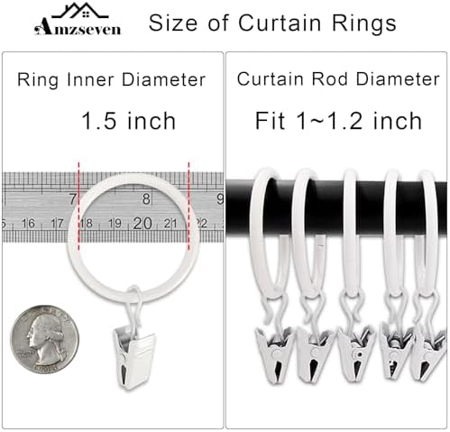 100 Pack Metal Curtain Rings with Clips, 1.5 in ID, White