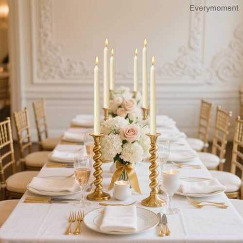 Everymoment Ivory Taper Candles - 24 Pack 10 Inch Candlesticks - Dripless & Smokeless Tapered Candle 8 Hours Unscented Cream Candle Sticks - Perfect for Wedding Holiday Dinner Party Home Decor