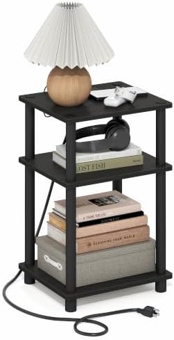 Furinno Just 3-Tier Night Stand with Charging Station, Black Espresso