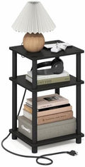 Furinno Just 3-Tier Night Stand with Charging Station, Black Espresso