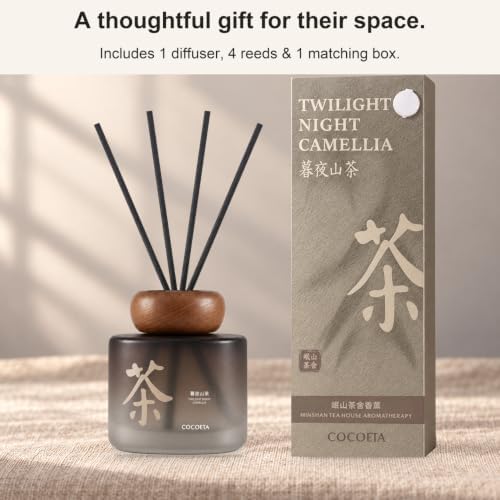 Midnight Camellia Magnolia Bloom Reed Diffuser, 5.9 Fl Oz – Creamy Floral Home Fragrance for Up to 90 Days - Reusable, Refillable Glass Holder - Includes 4 Natural Reed Sticks - Flame Free