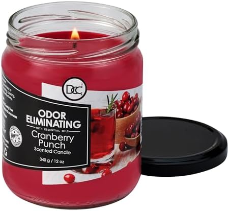 Cranberry Punch Odor Eliminating Highly Fragranced Candle - Eliminates 95% of Pet, Smoke, Food, and Other Smells Quickly - Up to 80 Hour Burn time - 12 Ounce Premium Soy Blend
