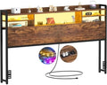 Aheaplus Headboard for King Size Bed with Storage and Outlets, Rustic Brown