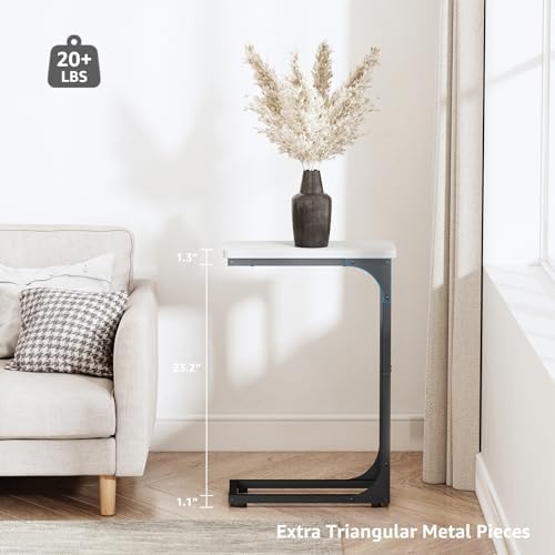 QEEIG Narrow C Table Side Tables Set of 2 (7.1" Width, Black and White)