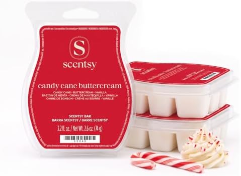 Scentsy Wax Melts, Candy Cane Buttercream 3 Bar Set, Paraffin Wax, 7.8 oz
