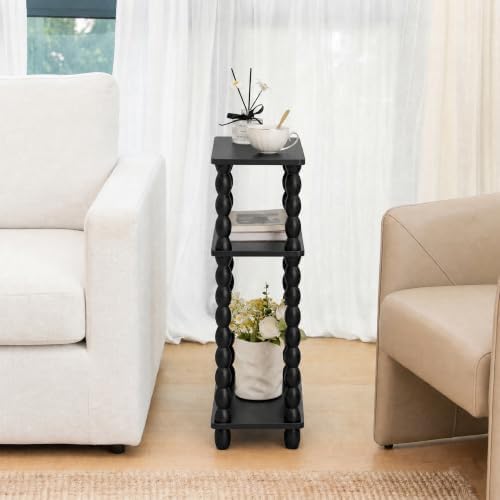 3-Tier Narrow Side Table, Skinny End Table with Wood Spindle Legs Black
