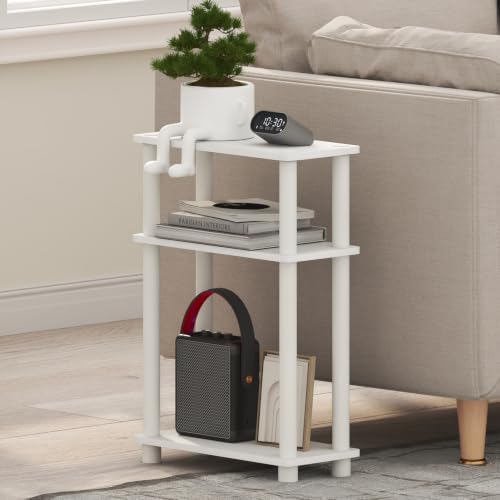 Furinno Turn-N-Tube Narrow Side Table, 3-Tier Rectangular Modern End Table with Storage Shelf, Slim Toolless Assembly Nightstand, Night Stand, Bedside Table, for Living Room, Bedroom, White