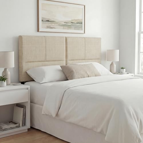 HAOBO Home Upholstered King Headboard Only, Modern Line Panel Oatmeal