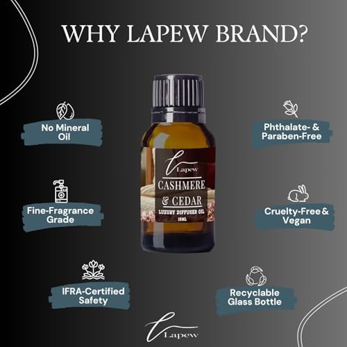 Lapew Cashmere & Cedar Waterless Diffuser Oil | Fragrance Oil for Nebulizer & Cold Air Diffusers | Scented Home Oil | 0.34 fl oz