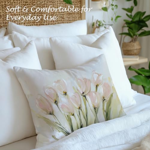 Funky White Tulip Floral Lumbar Pillow Covers 12x20, Set of 2