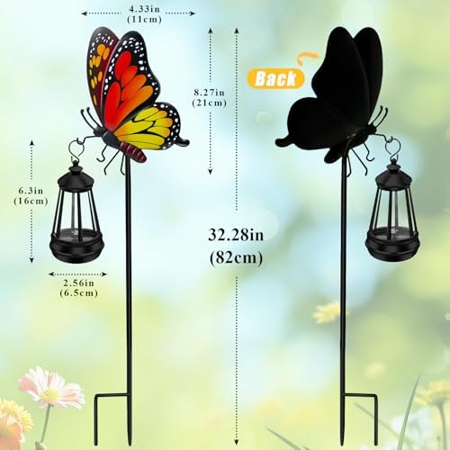Solar Lights Outdoor 2 Packs 32.28in Garden Butterfly with Solar Lights