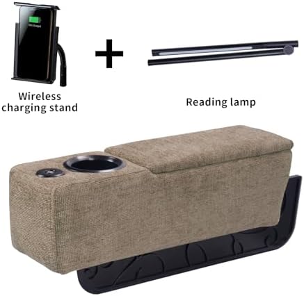 Multifunctional Sofa Armrest, Couch Armrest with Cup Holder, Removable Sofa Caddy with Storage,Equipped with LED Reading Light&Wireless Charge Stand, Brown