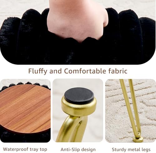 Wimarsbon Vanity Stool with Storage, Faux Fur Ottoman Chair with Metal Legs