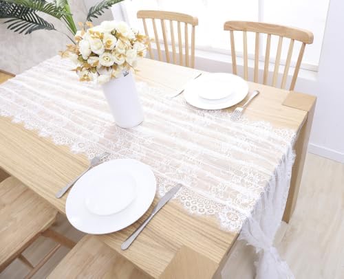 White Lace Table Runner 2 Pcs 30 x 120 Inch Vintage Rustic Table Linens