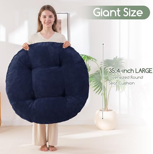 HIGOGOGO 35" Floor Pillow Cushion for Adults, Meditation Cushion Pillow, Extra Large Square Floor Sitting, Tufted Corduroy Cover for Tatami Living Room or Yoga, Navy
