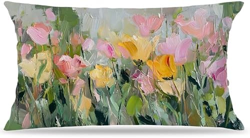 Abstract Spring Wildflower Floral Colorful Pillow Covers 12x20 Double-Sided,Rustic Cottagecore Colorful Flower Botanical Decorative Throw Pillow Covers for Home Bedroom Living Room