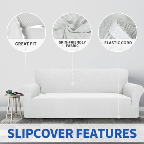 ZNSAYOTX 1 Piece Jacquard Chair Slipcovers for Living Room High Stretch Chair Covers with Arms Anti Slip Pets Friendly Couch Sofa Armchair Cover Furniture Protector (Small, White)