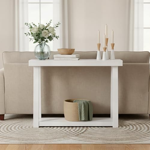 Plank+Beam Classic Console Table, with Shelf, 46 Inch, White