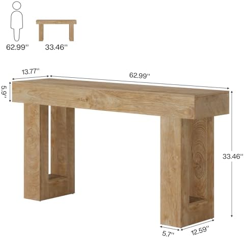 Tribesigns 63-Inch Long Console Table, Wooden Rectangular Sofa Table Behind The Couch, Farmhouse Entryway Table for Entrance, Hallway, Living Room (Natural)