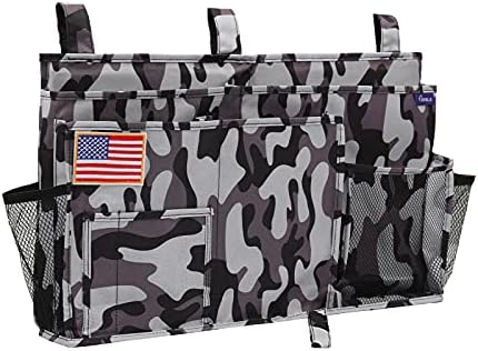 Surblue Bedside Caddy Hanging Organizer Storage Bag Pocket for Bunk, Hospital, College Dorm Rooms, Baby Bed Rails, Camp - 8 Pockets (Large, City)