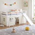 Spirich Solid Wood Kids Twin Loft Bed with Slide and Under-Bed Play Curtain