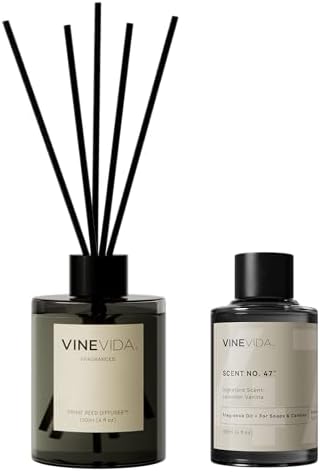 VINEVIDA | Lavender Vanilla | Reed Diffuser for Home & Bathroom | Long-Lasting Scent Sticks Set | Oil Stick Diffuser | Bathroom Scent