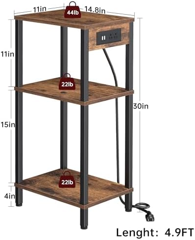 Tall Side Table with Charging Station, 30 Inch Tall End Tables Living Room