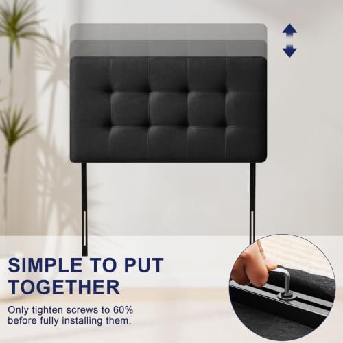 Linen Stitched Tufted Twin Headboard, Adjustable Height 37.2-46 in, Black