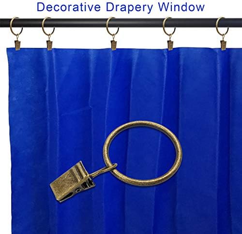 90 Pack Metal Curtain Rings with Clips, 1.26 in ID, Bronze