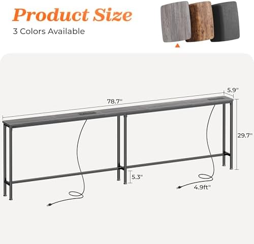 SUPERJARE 79 Inch Sofa Table with 2 Power Outlets and USB-C Ports