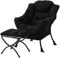 Welnow Lazy Chair with Ottoman, Reading Chair with Footrest,Matte Black