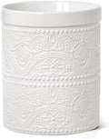 FUN ELEMENTS Kitchen Utensil Holder, 7.2" Super Large Utensil Crock Heavy and Stable Lace Emboss Ceramic Utensil Holder for Kitchen Counter (Bright White)