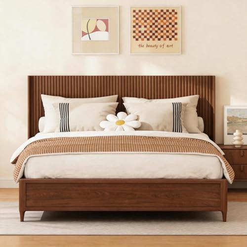 COCO DESIGN Queen Size Fluted Headboard Only, 64" Walnut Wall Mount