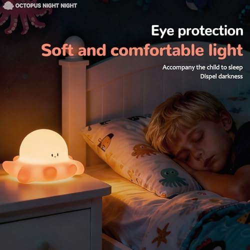 Octopus Night Light, Kids Rechargeable LED Night Lamp with Timer