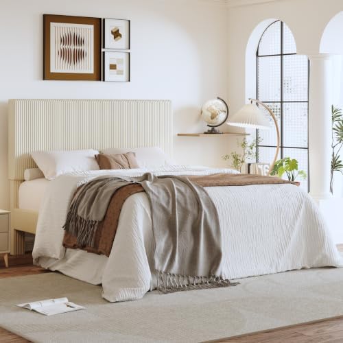 SHA CERLIN Full Platform Bed, Adjustable Tufted Corduroy Headboard, Cream