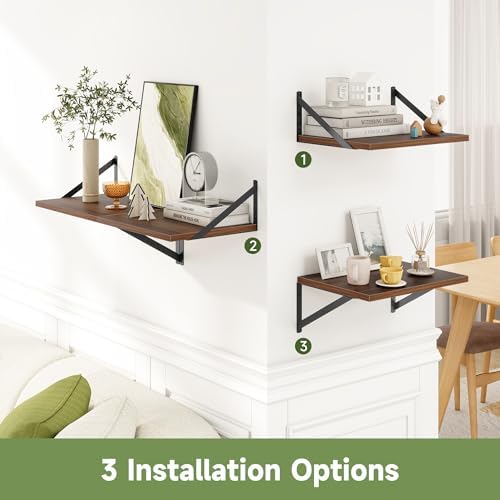 Heimlove 16W x 12D Deep Floating Shelves Set of 4 Natural