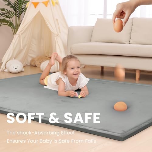 Huloo Sleep Large 79"x118" Baby Activity Play Mat Rug for Floor (Dark Gray)
