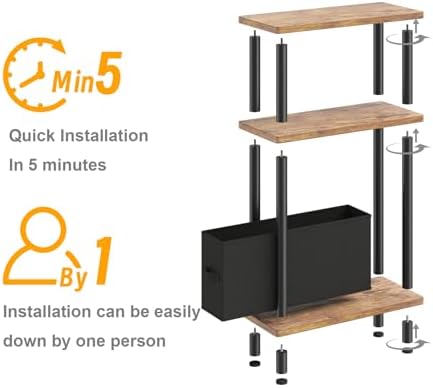 Apicizon Narrow Side Table with Fabric Basket, 3-Tier End Table,Brown Black