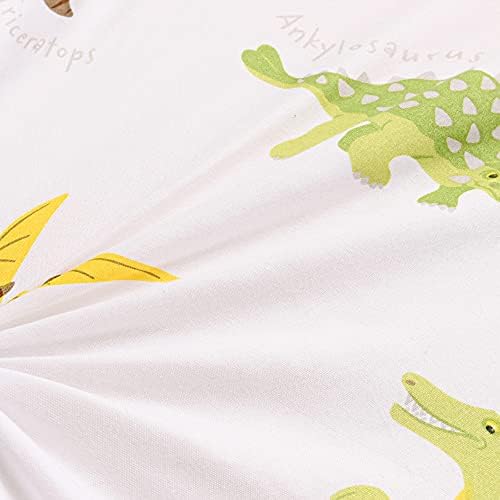 Bedding Fitted Sheet with Deep Pocket,Cute Dino Printed Soft Fabric Bed Sheets for Boys Girls Full Size Bed (White(Dinosaur), Full)