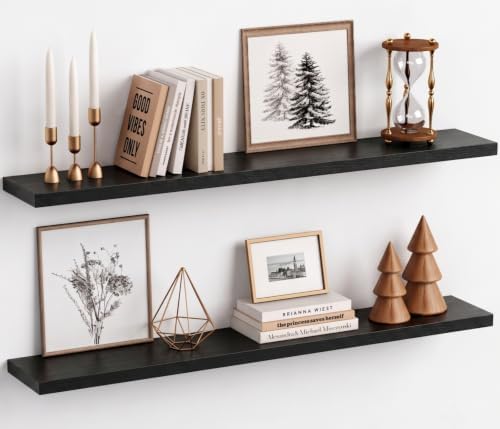 Long Black Floating Shelves for Wall, 48 inch Wall Shelf for Living Room