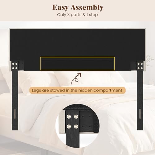 KOMFOTT Linen Upholstered Headboard for Full & Queen Size Bed Frame, Tufted Button Bed Headboard with Solid Rubber Wood Legs, Rectangular Headboard with Adjustable Width (Rhombic Button Tufted,Beige)