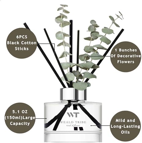 WEALD TRIBE Eucalyptus & Lavender Scent Reed Diffuser for Bathroom Decor