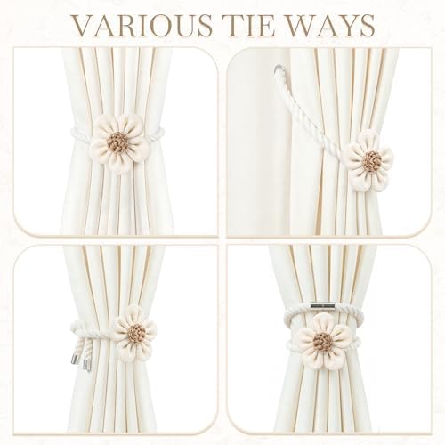 VIS'V Magnetic Curtain Tiebacks, Boho Curtain Holdbacks, Cream, 4 Pcs