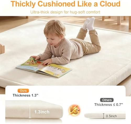 Ultra Soft Baby Play Mat for Floor, 59"×71" Playpen Mat, 1.3" Thick Memory Foam, Non-Slip Tummy Time Mat for Infants, Toddlers, and Kids – Water-Repellent Coral Velvet, Easy Care