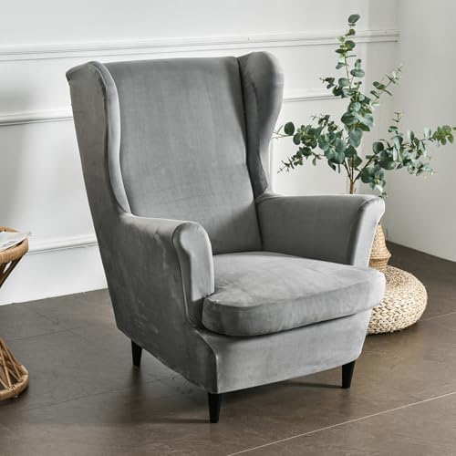 HAOYONG Velvet Wingback Armchair Covers 2-Piece Elastic Stretch Wingback Chair Sofa Slipcover Soft Wingback Chair Slipcover Washable Armchair Protector Cover for Living Room Wedding and Party