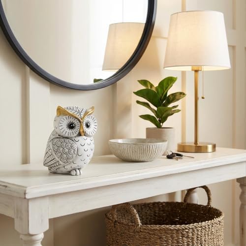 Smadeer Black and White Owl Statue, Small Resin Owl Boho Shelf Decor